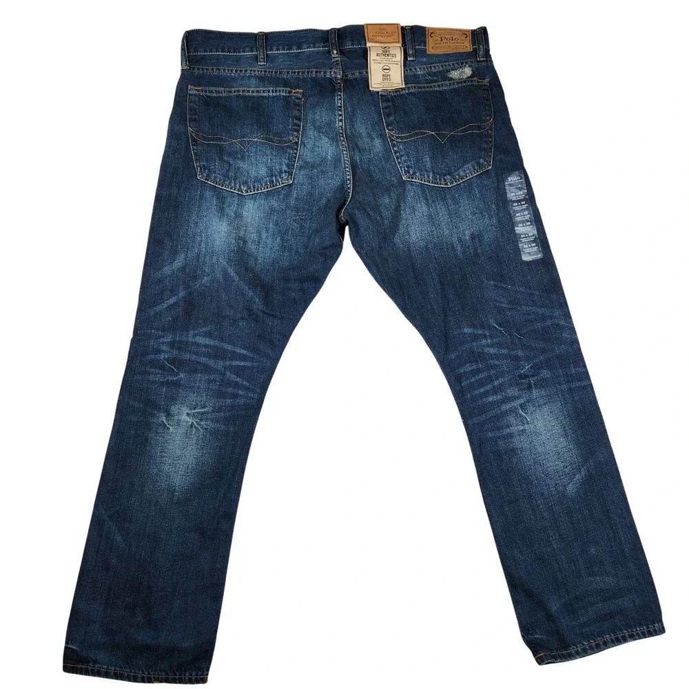 Polo Ralph Lauren Varick Slim Straight Jeans Dark Wash Distressed Mens 34x30 New